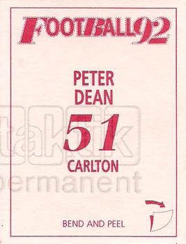 1992 Select AFL Stickers #51 Peter Dean Back